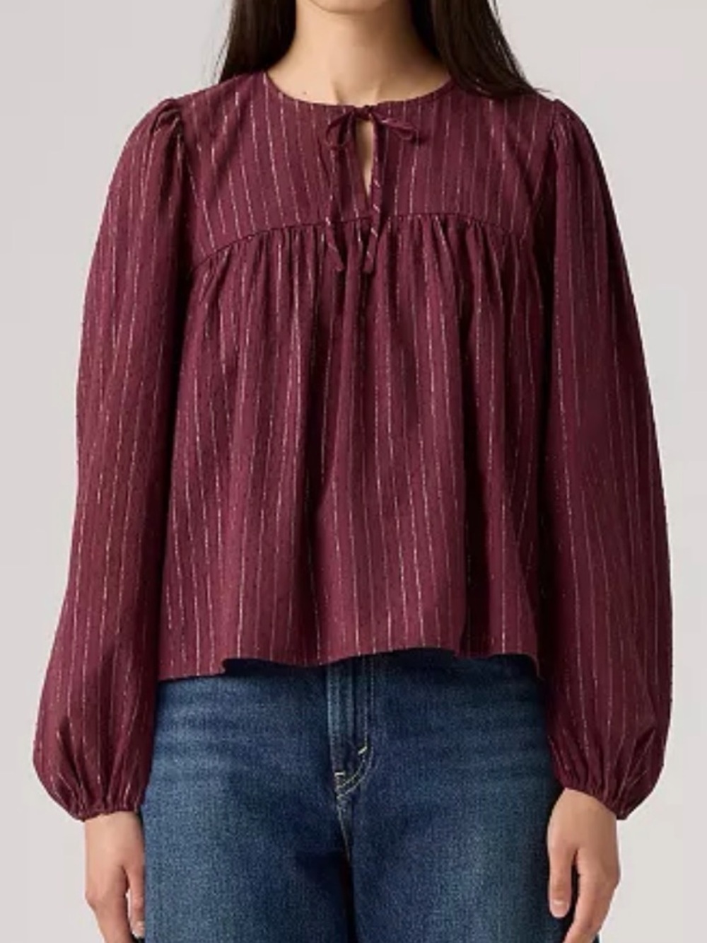 Levi’s Josephine Blouse Burgundy Long Sleeve Notch Neck Boho XXL